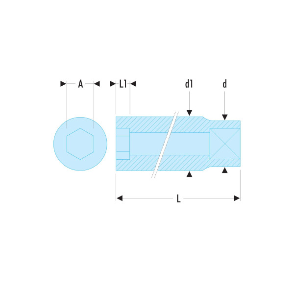 Douille longue, 6 pans métrique, 1/4", 3,2 mm
