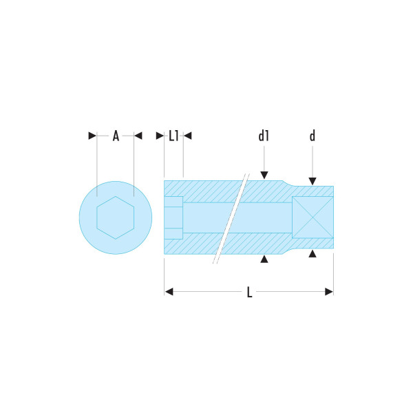 Douille longue, 12 pans en pouces, 1/4", 5,5 mm