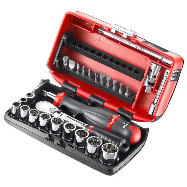 Coffret douilles 1/4" 12 pans en pouces et embouts - 28 pièces - r.360