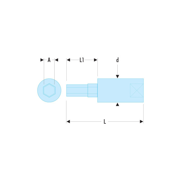 Douille tournevis pour vis, 6 pans métrique, 1/4", 2,5 mm