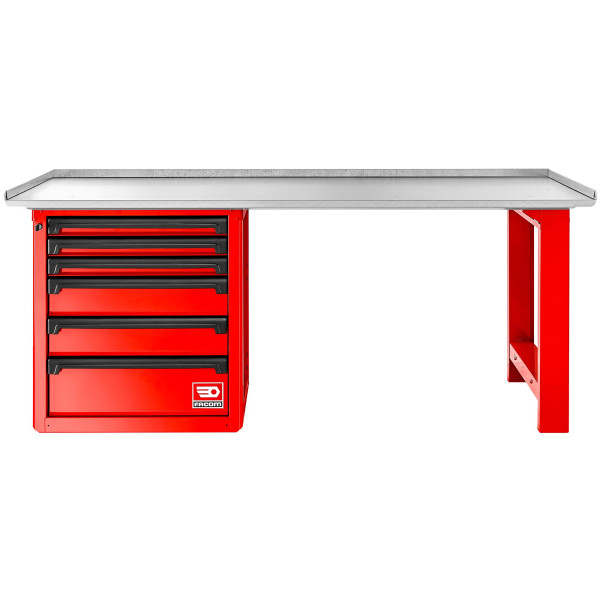 Établi avec plateau galvanisé et meuble bas 6 tiroirs - rouge - rws2