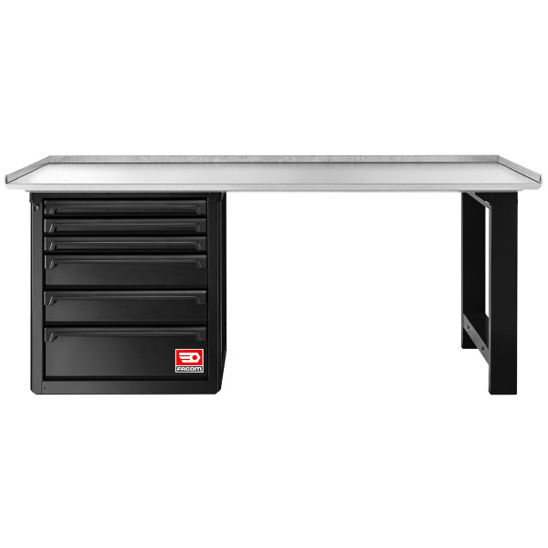 Établi avec plateau galvanisé et meuble bas 6 tiroirs - noir - rws2