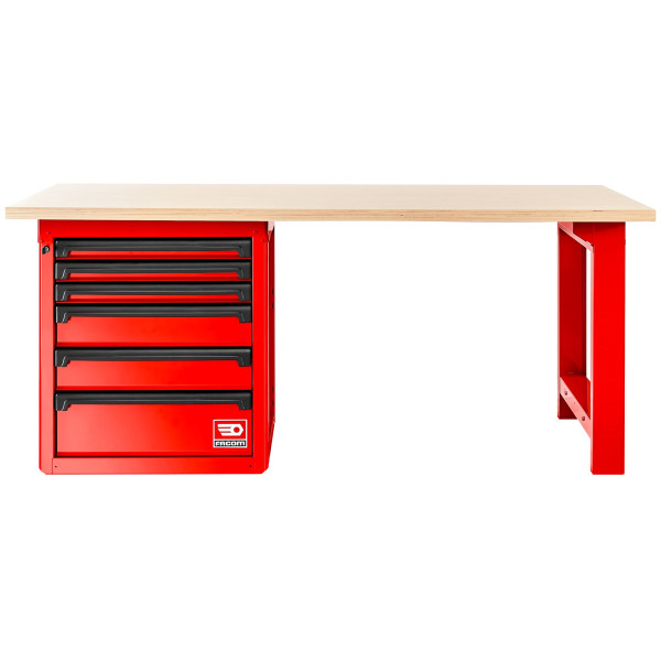 Établi avec plateau bois et meuble bas 6 tiroirs - rouge - rws2