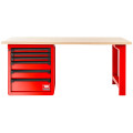 Établi avec plateau bois et meuble bas 6 tiroirs - rouge - rws2