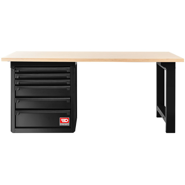 Établi avec plateau bois et meuble bas 6 tiroirs - noir - rws2