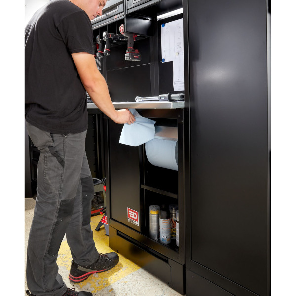 Meuble bas avec bac de recyclage et support rouleau papier - noir - rws2