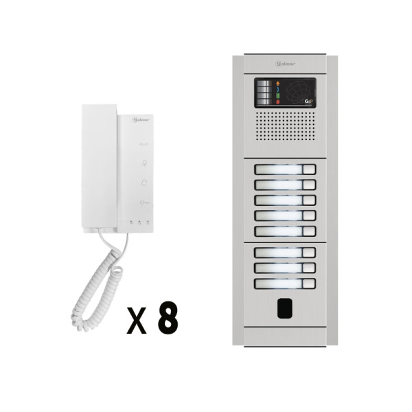 Kit audio 8 appels bus g2p avec platine modulaire alu 1 rangée 8 boutons