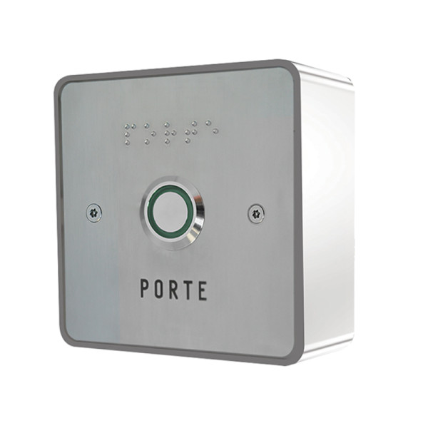 Bouton de sortie saillie zamac no (temp.)/nf éclairé pmr avec faç. inox 85x85 mm