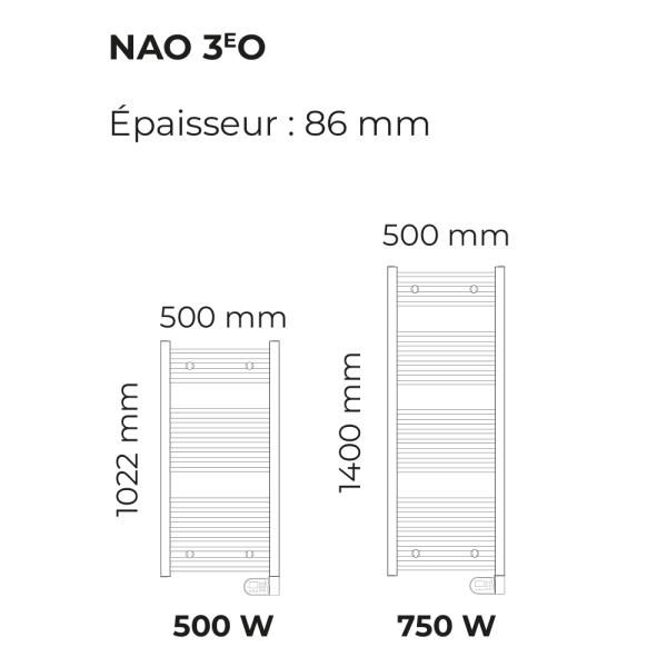 Nao-3eo sèche-serviettes fluide 300w - blanc - largeur 400 mm