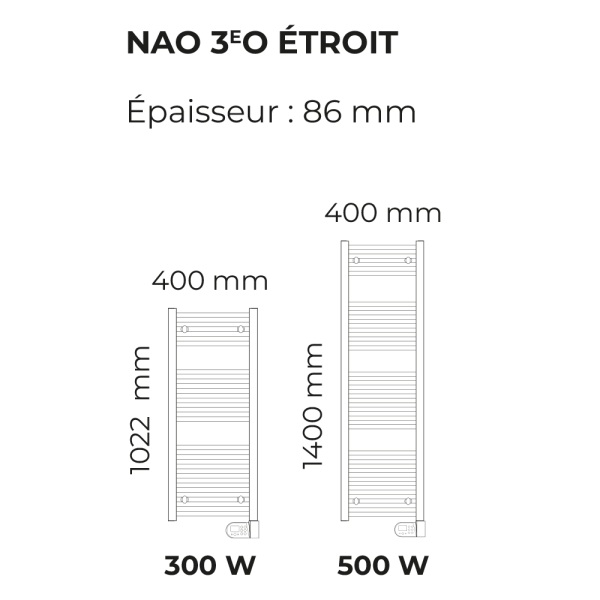 Nao-3eo sèche-serviettes fluide 300w - blanc - largeur 400 mm