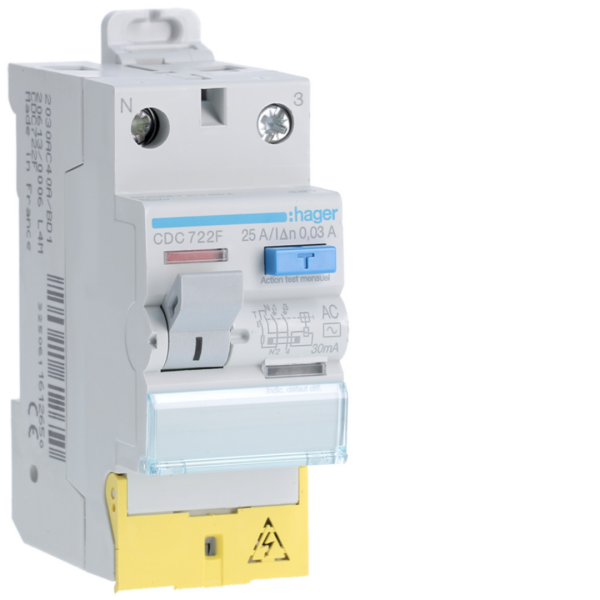 Interrupteur différentiel 2 poles 25 a 30 ma type ac à borne décalée