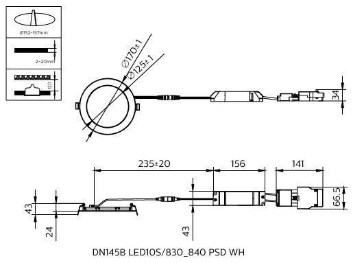 Coreline slimdownlight gen4 led dn145b 830_840 dali 10w 1150lm 50000h l80