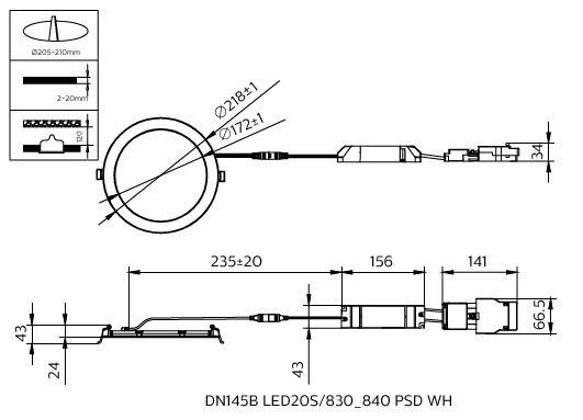 Coreline slimdownlight gen4 led dn145b 830_840 dali 18w 2100lm 50000h l80