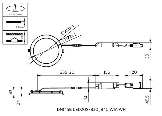 Coreline slimdownlight gen4 led dn145b 830_840 interact 17,5w 2100lm 50000h l80