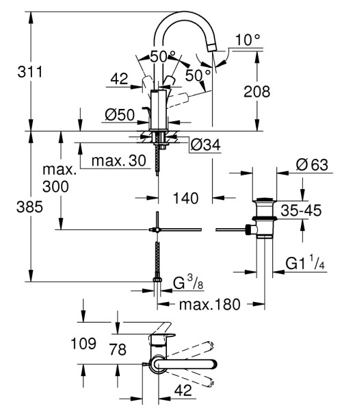 Mitigeur lavabo taille l eurosmart chromé