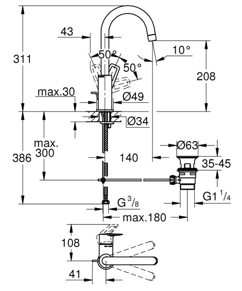 Mitigeur monocommande lavabo taille l bauloop chromé