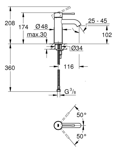 Mitigeur monocommande lavabo taille s essence hard graphite brossé