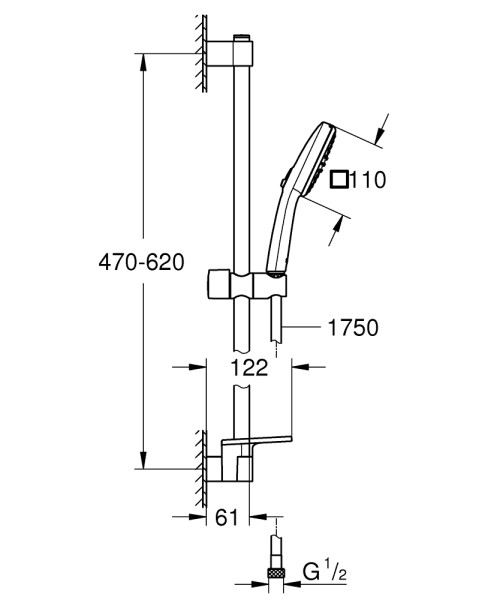 Ensemble de douche 2 jets 8l barre 600 mm et tablette tempesta cube 110 chromé