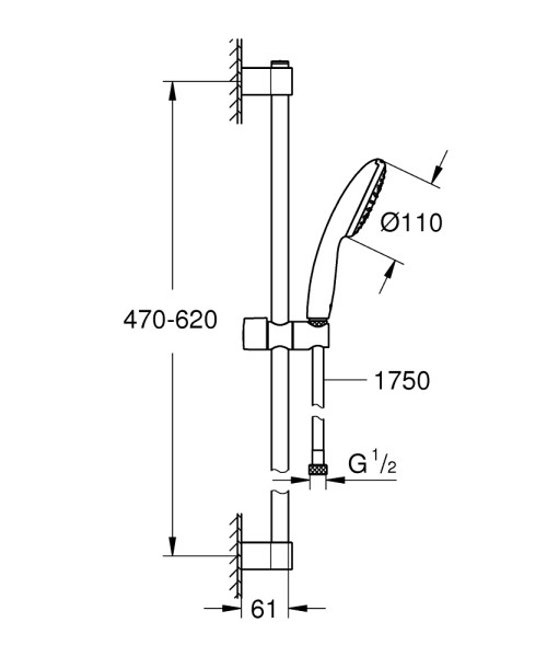 Ensemble de douche 1 jet 8l avec barre 600 mm tempesta 110 chromé