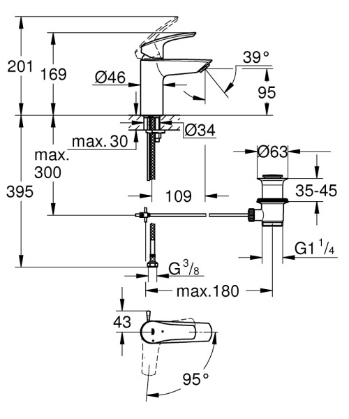 Mitigeur lavabo cartouche ch3 taille s eurosmart chromé