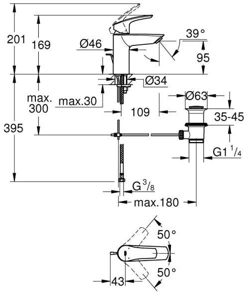 Mitigeur lavabo taille s eurosmart chromé