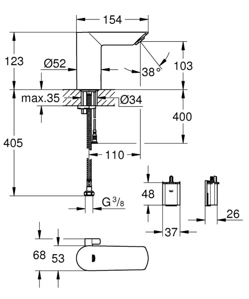 Mitigeur lavabo infrarouge 1/2" limiteur de température bau cosmo e chromé
