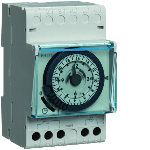 Interrupteur horaire électromécanique 1 voie sur 24 heures 6-24v avec réserve