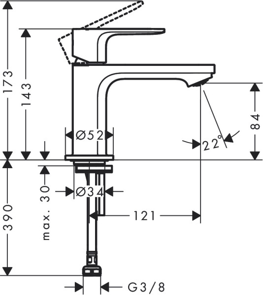 Mitigeur de lavabo 80 pour lave-mains sans tirette ni vidage chromé