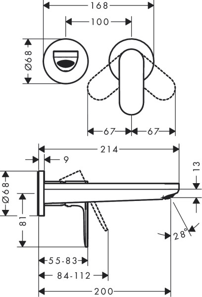 Mitigeur de lavabo pour montage encastré avec bec 20 cm noir mat