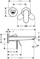 Mitigeur de lavabo pour montage encastré avec bec 20 cm noir mat