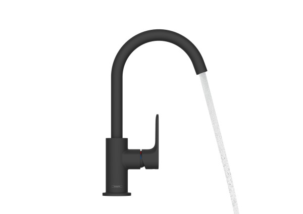 Mitigeur de lavabo 210 avec bec orientable, tirette et vidage noir mat