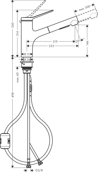 Mitigeur évier 150 d extr. 2jet aspect acier
