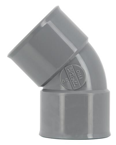 Coude d 40 mm, femelle-femelle à 45d, à coller, gris, en pvc
