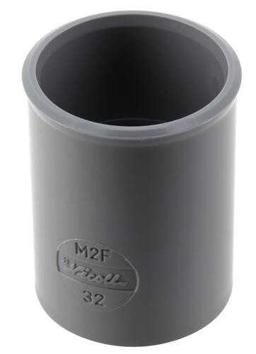 Manchon, d 32 mm, femelle-femelle, à coller, gris, en pvc