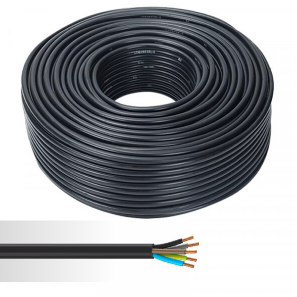 Câble électrique rigide U-1000 R2V 5G6mm² noir couronne de 50m
