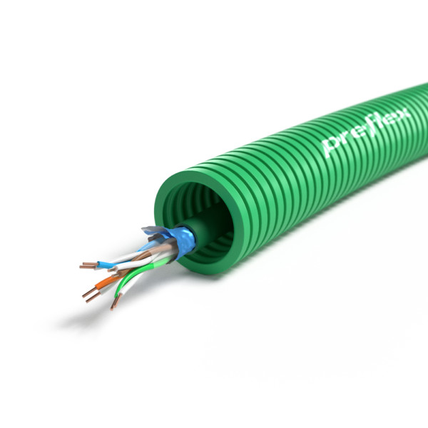 Gaine ICTA 4 paires F/UTP Cat6 Qofil Preflex diamètre 20 verte couronne de 100m