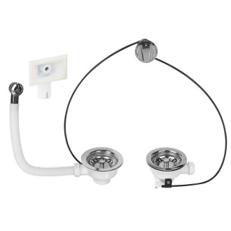 Bonde evier d90 2 bacs commande a cable