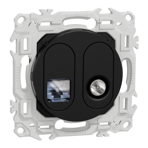 Odace - prise mixte rj45 cat.6 stp + tv - noir onyx