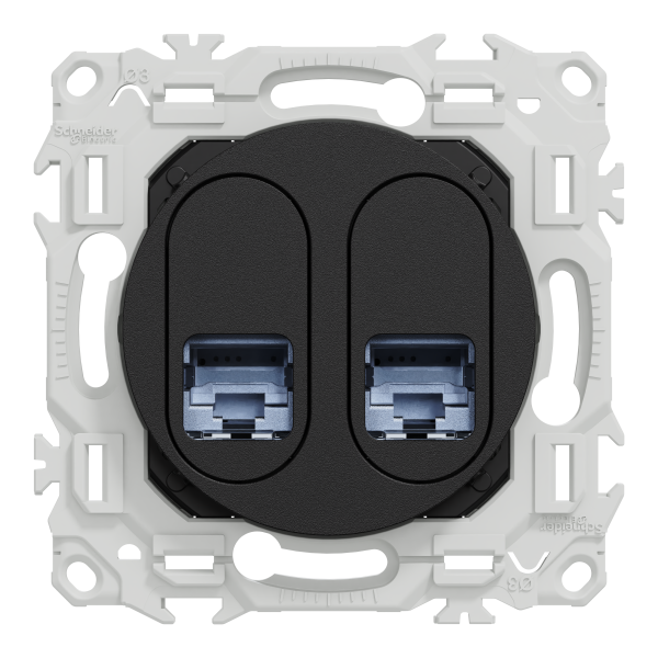 Odace - prise double rj45 - cat6a stp grade 3tv - noir onyx