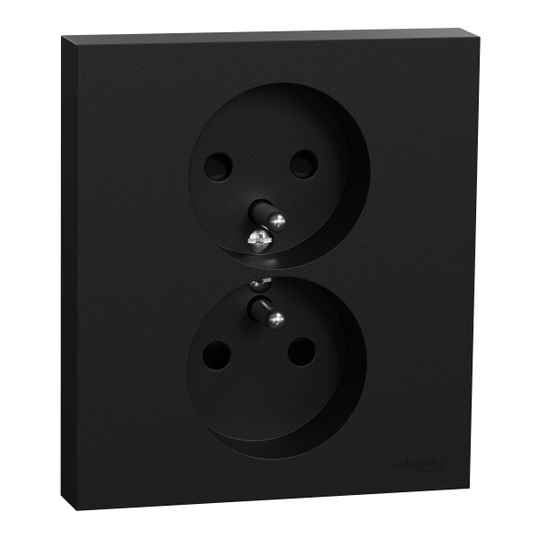 Odace - double prise de courant 2p+t avec plaque - install 1 poste - noir onyx
