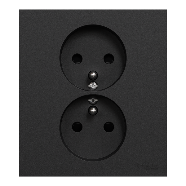 Odace - double prise de courant 2p+t avec plaque - install 1 poste - noir onyx