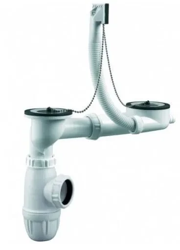Equipement évier 2 cuves d50mm à bouchons, serrage 0 à 10mm, avec trop-plein