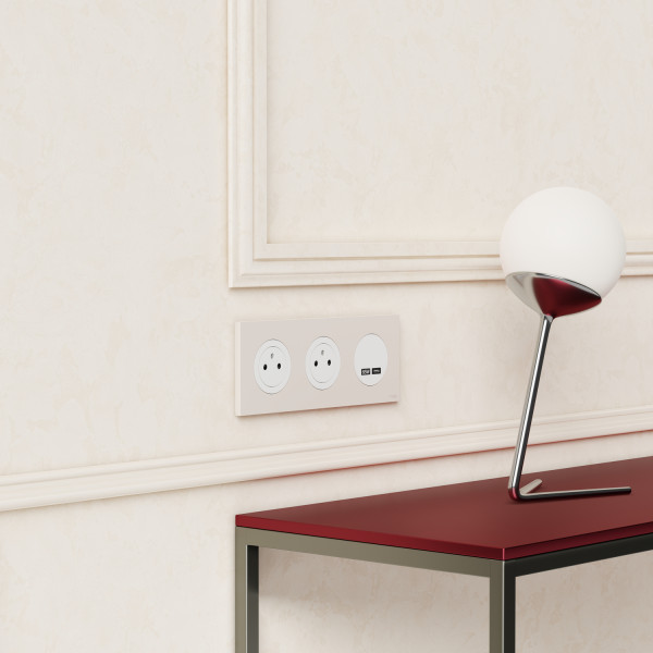 Odace - plaque de finition 3 postes - couleur beige sable