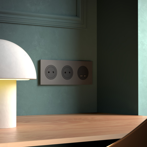 Odace - plaque de finition 3 postes - couleur gris basalte