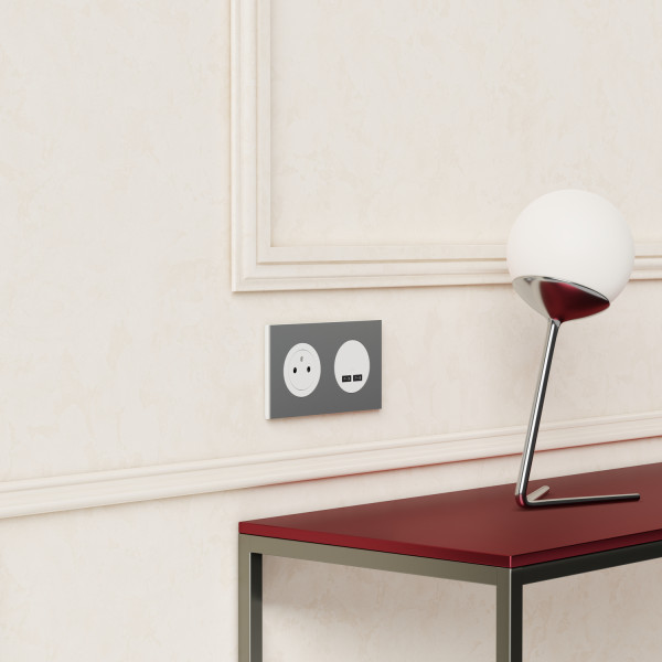 Odace métal - plaque de finition 2 postes - effet titane support blanc