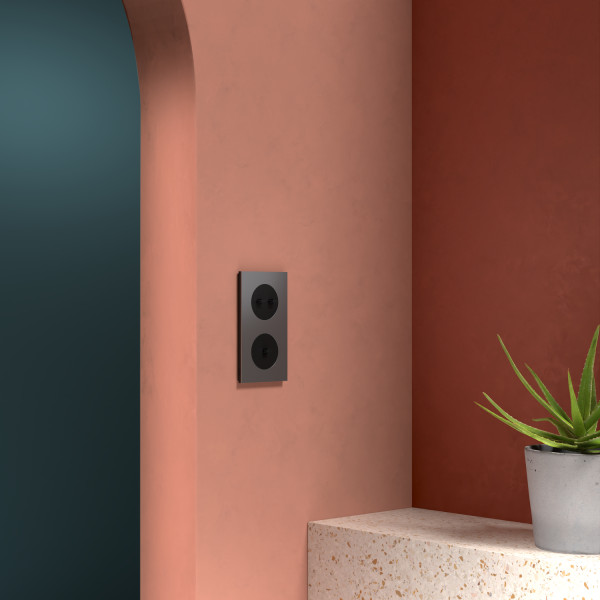 Odace métal - plaque de finition 2 postes - effet aluminium support noir