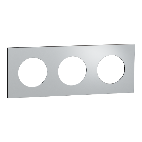 Odace métal - plaque de finition 3 postes - effet aluminium support noir