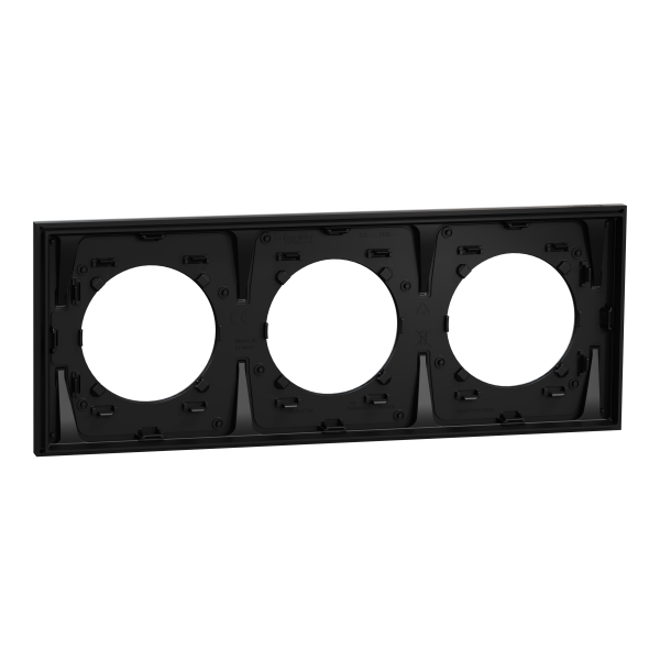 Odace métal - plaque de finition 3 postes - effet aluminium support noir