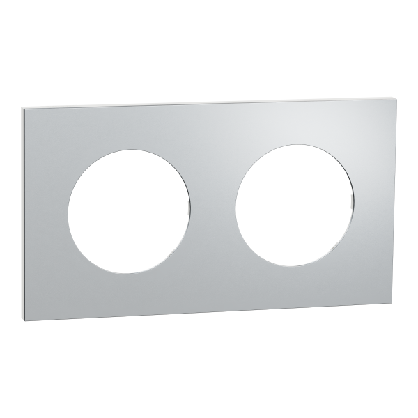 Odace métal - plaque de finition 2 postes - effet aluminium support blanc