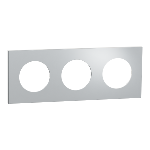 Odace métal - plaque de finition 3 postes - effet aluminium support blanc